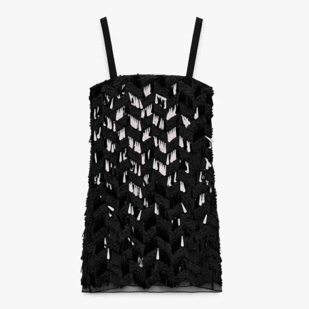 Zara Black Sequin Mini Dress with Straps - SIZE Medium NEW WITH TAG! - Picture 8 of 12